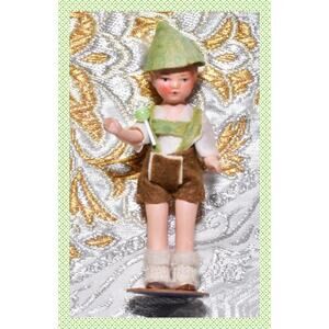 4” Hertwig German Miniature Doll Painted Bisque Ethnic Antique Boy Felt Tyrolean